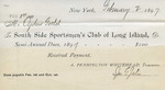 Receipt from South Side Sportsmen's Club of Long Island to Mrs. Ogden Golete